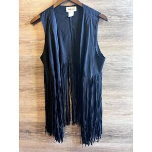 Lady noiz black fringe vest size M women soft western boho country